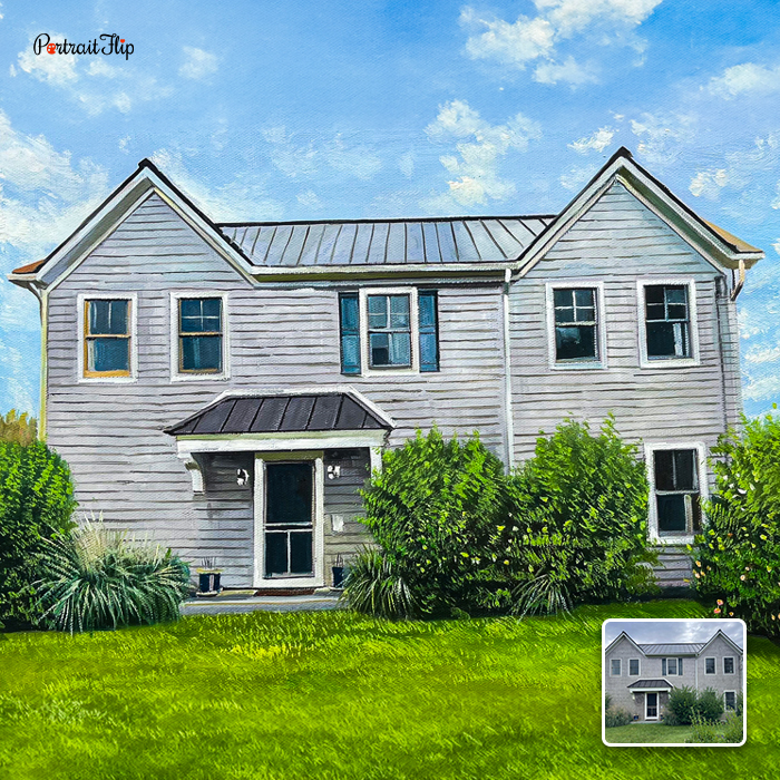 Hand-painted oil portrait of a house